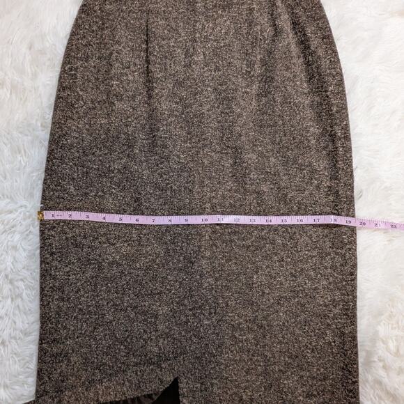 Vintage Liz Claiborne Collection Wool Blend Pencil Skirt Brown Tweed Midi - Picture 7 of 14